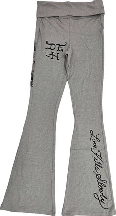 Ed Hardy Womens Mary Fold Over Yoga Pants In Heather Grey