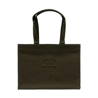 Anine Bing Tassen, Dames, Groen, ONE Size, Katoen, Embossed Logo Tote Bag