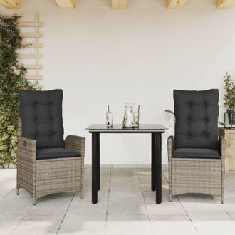 vidaXL Vidaxl - Set Comedor De Jard&iacute;n 3 Piezas Con Cojines Rat&aacute;n Sint&eacute;tico Gris
