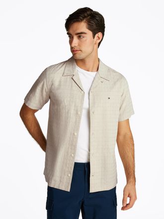 Tommy Hilfiger Kurzarmhemd TOMMY HILFIGER COTTON LINEN DOBBY SS Regular Fit SHIRT, Herren, Gr. XXL, N-Gr, ivory silk, Web, Obermaterial: 86% Baumwolle, 14% Leinen, r