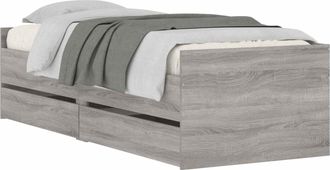 vidaXL Estructura De Cama Gris Hormig&oacute;n Madera De Pino Macizo Vidaxl