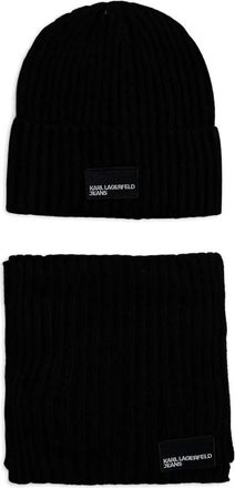 Karl Lagerfeld Geribbelde muts met logopatch - Zwart