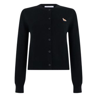 Maison Kitsun&eacute; Truien & Vesten, Dames, Zwart, S, Wol, Baby Fox Merino Regular Cardigan