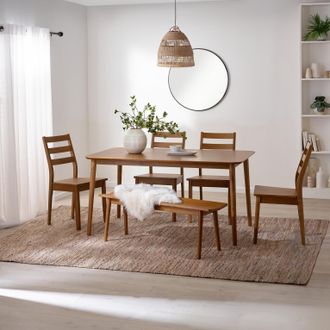 Furniturebox Lynton Large Walnut Effect Wooden Dining Table with 4 Chairs & Bench