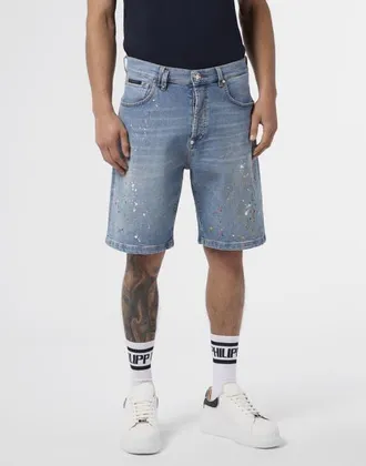 Philipp Plein Denim Shorts Paint Men in Mykonos at Nordstrom, Size 32