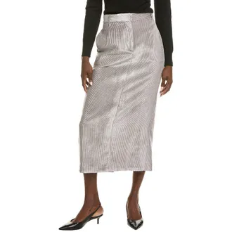 Brunello Cucinelli Womens Aluminum Ribbed Midi Skirt, Size 42