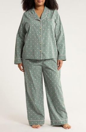 Nordstrom Classic Cotton Pajamas in Green- Pink Heart Stripe at Nordstrom Rack, Size 1X