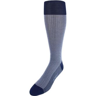 Trafalgar Store Bernard Chain Link Mercerized Cotton Mid-Calf Socks in Navy With Light Blue at Nordstrom