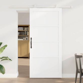 vidaXL Puerta Corrediza Vidaxl Con Juego De Herrajes Blanca 93x202 Cm De Madera Maciza De Pino
