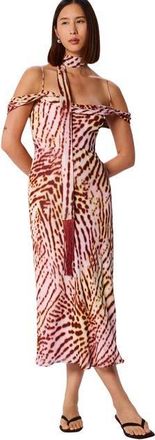 Whistles Orchid Print Scarf Midi Dress in Pink/multi at Nordstrom, Size 10