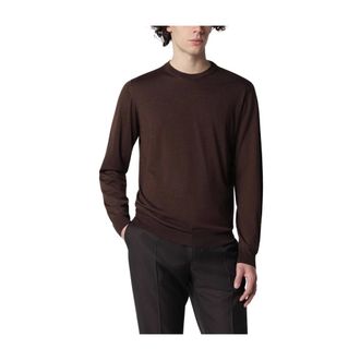 Drumohr Round-neck Knitwear, male, Brown, Size: 2XL Girocollo Smerigliato