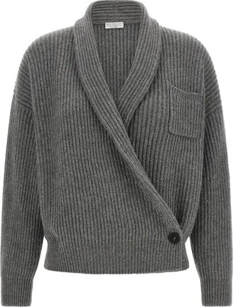 Brunello Cucinelli Gray Cashmere Womens Cardigan