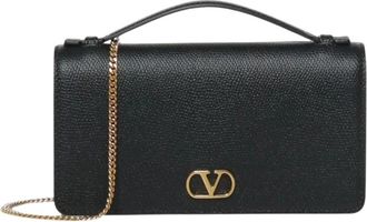 Valentino Garavani VLogo Signature Portemonnee met Band - Dames - Schoudertassen - Zwart - ONE Size - Leer - Tassen