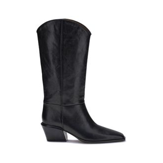 PARIS TEXAS Black Calf Leather Bos Taurus Ankle Womens Boots