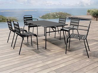 Vente-Unique Sala da pranzo giardino tavolo L.160cm 2 sedie impil. bracc. e 4 sedie impil. Metallo Nero - MIRMANDE di MYLIA