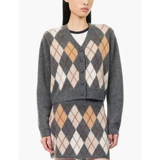 Frame Denim Brushed Argyle Cardigan In Grey Multi