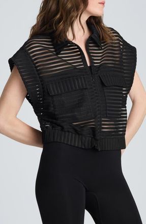 Kenneth Cole Sheer Stripe Zip Cardigan in Black at Nordstrom, Size X-Large