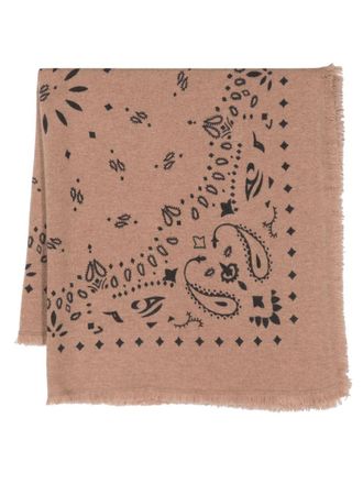 Kujten bandana-print ribbed cashmere scarf - women - Cashmere - One Size - Brown