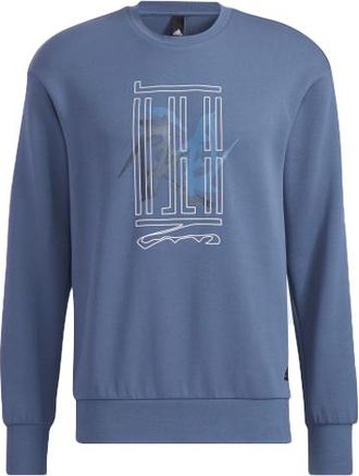 adidas Mens adidas Wj Swt Logo Martial Arts Series Word Printing Sports Round Neck Pullover Blue HE5163