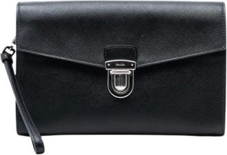 Prada Pre-owned Clutches, female, Black, Size: ONE SIZE Pre-owned Saffiano Clutch
