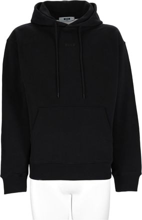Msgm Black Kangaroo Pocket Graphic Cotton Hoodie