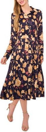 Ted Baker Floral Long Sleeve Midi Shirtdress in Baritone Blue at Nordstrom Rack, Size 2