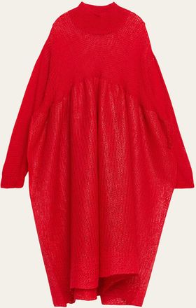 Issey Miyake Long-Sleeve Sculpted Knit Maxi Dress