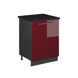 Vicco Mueble Bajo De Cocina Fame-line, Rojo Burdeos Alto Brillo/antracita, 60 Cm 1 Puerta Con Encimera, Vicco