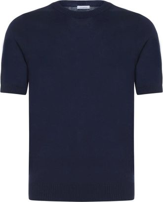 Malo Blauwe Gebreide Trui met Korte Mouwen - Heren - Ronde hals truien - Blauw - M - Katoen - Truien & Vesten
