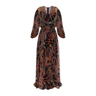 Dolce & Gabbana Kleedjes, Dames, Zwart, L, Zijden Jurk met Carretto Print