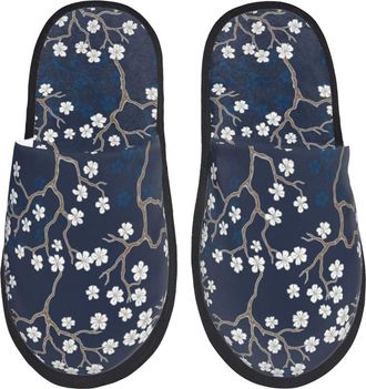 Generic Plush Slippers Cherry On Navy Non-Slip Camping Slippers Unisex House Shoes For Home Travel Spa M