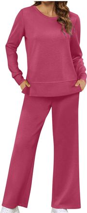 Generic Tracksuit Womens Full Set Lounge Wear Sets Casual 2 Piece Outfits Loose Comfy Pyjama Sets Long Sleeve Pullover Tops Crewneck Sweatshirts Long Pants Su