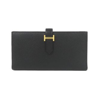 Herm&egrave;s Bearn Black Epsom Leather Long Wallet (Bi-Fold) (Pre-Owned)
