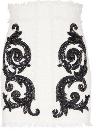 Balmain embroidered tweed miniskirt - women - Polyamide/Virgin Wool/Cotton - 34 - White