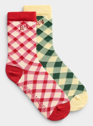 Damson Madder Womens Colourful check socks Set of 2