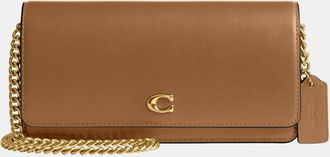 Coach Womens Evie Long Wallet With Chain - Brown Leather - One Size