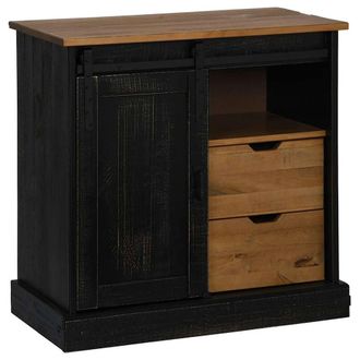 Berkfield Home Sideboard HALDEN with Sliding Door Black 80x40x80 cm Solid Wood | Size: 80 x 40 x 80 cm