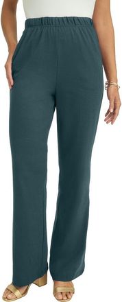 Jessica London Soft Ease Cotton Knit Wide Leg Pant in Mystic Pine at Nordstrom, Size Medium
