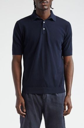 Thom Sweeney Cotton Air Crepe Polo in Navy at Nordstrom, Size X-Large