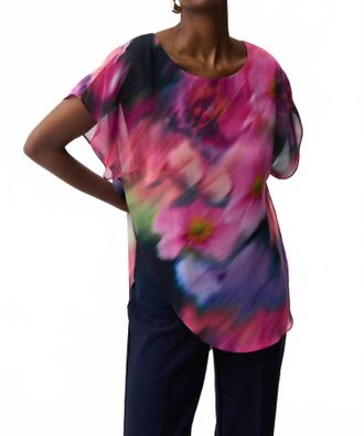 Joseph Ribkoff Recycled Chiffon Floral Print Top In Midnight Blue/multi