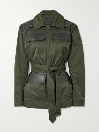 Burberry Giacca In Shell Con Finiture In Pelle E Cintura - Verde
