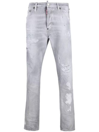 Dsquared2 ripped-detail denim jeans - men - Cotton/Polyester/Cotton/Spandex/Elastane - 44 - Grey