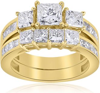 Pompeii3 3 1/2ct Side Stone Diamond Ring Set 14K Yellow Gold