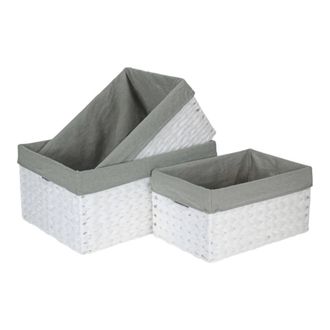 Red Hamper Set of 3 White Paper Rope Storage Basket with Grey Cotton Lining