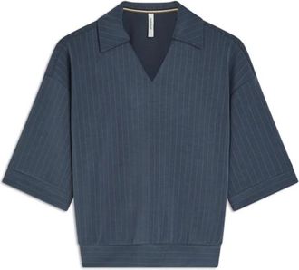 Summum Top Pinstripe Scuba - Dames - Polos - Blauw - M - Polyester - Tops