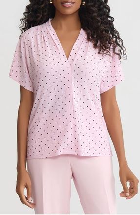 Kasper Polka Dot Pleated Shoulder Top in Tutu Pink/Black at Nordstrom, Size X-Small