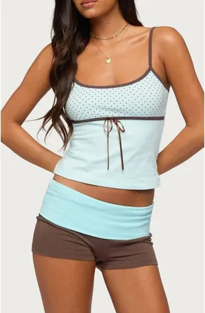 Edikted Rhoda Contrast Polka Dot Stretch Cotton Camisole in Turquoise at Nordstrom, Size X-Small