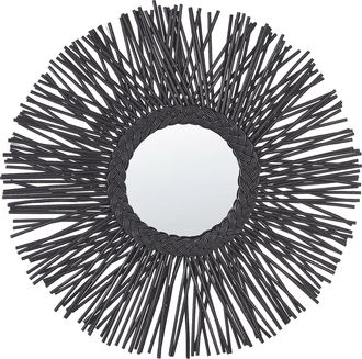 Beliani Beliani - Espejo De Pared Marco De Rat&aacute;n Negro &Oslash; 60 Cm Dise&ntilde;o Trenzado Colgante Sala De Estar Moderno Kalasin