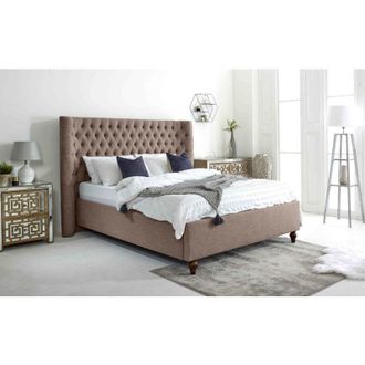 Casa Dinah Mineral Grampian Fabric Matching Buttons King Bed Frame