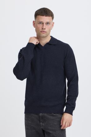Blend Polokragenpullover BLEND BHBRANKO POLO SPLITN., Herren, Gr. XXL, blau (salute melange), Strick, Obermaterial: 60% Wolle, 40% Nylon, meliert, unifarben